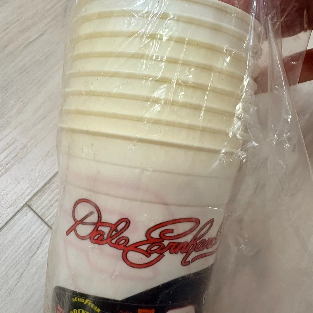 vintage Fan Fueler plastic cups featuring Dale Earnhardt's #3 NASCAR design